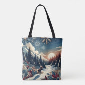 Snowy Night Moose Forest Mountains Boho Pattern Tasche (Rückseite)