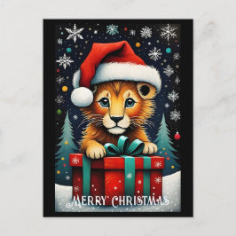 Snowy Night Niedlich Santa Baby Lion Weihnachten Postkarte