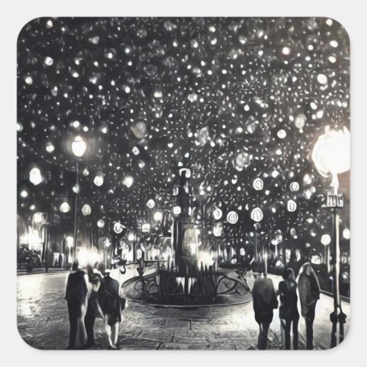 Snowy Night Quadratischer Aufkleber (Vorderseite)