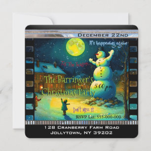 Snowy Night Snowman Memory Christmas Party Einladung