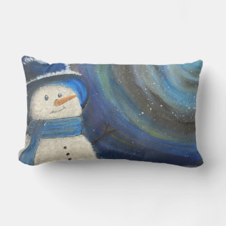 Snowy Night Snowman Throw Pillow Original Art Lendenkissen
