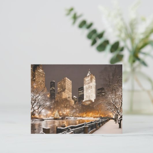 Snowy NYC New York City Christmas Postcard Postkarte (Stehend Vorderseite)