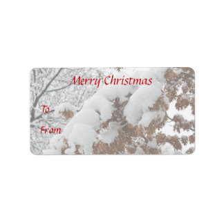 Snowy Oak Foto Weihnachtsgeschenk Tags Adressaufkleber