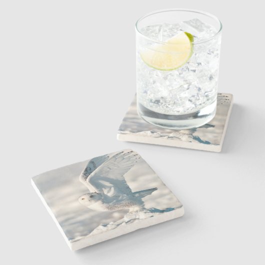 Snowy Owl abheben Steinuntersetzer (Seitenansicht)