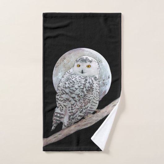 Snowy Owl and Moon Painting - Original Bird Art Badhandtuch Set (Handtuch)