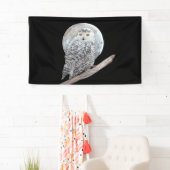 Snowy Owl and Moon Painting - Original Bird Art Banner (Insitu)
