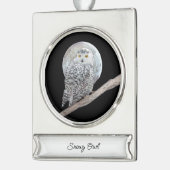 Snowy Owl and Moon Painting - Original Bird Art Banner-Ornament Silber (Links)