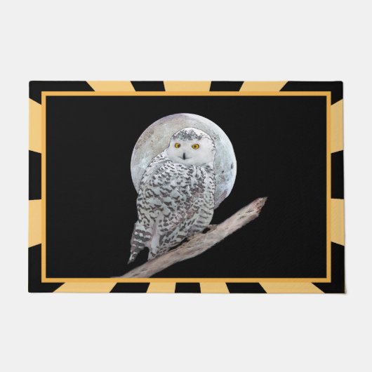 Snowy Owl and Moon Painting - Original Bird Art Fußmatte (Vorderseite)
