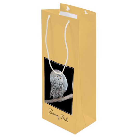 Snowy Owl and Moon Painting - Original Bird Art Geschenktüte Für Weinflaschen (Rückseite Schrägansicht)