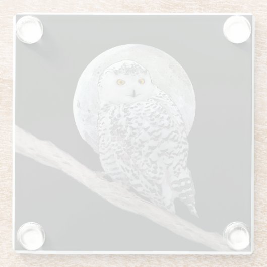 Snowy Owl and Moon Painting - Original Bird Art Glasuntersetzer (Rückseite)