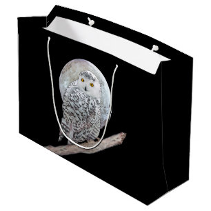 Snowy Owl and Moon Painting - Original Bird Art Große Geschenktüte