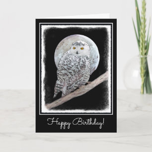 Snowy Owl and Moon Painting - Original Bird Art Karte