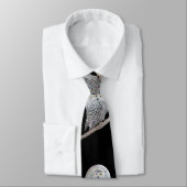 Snowy Owl and Moon Painting - Original Bird Art Krawatte (Gebunden)