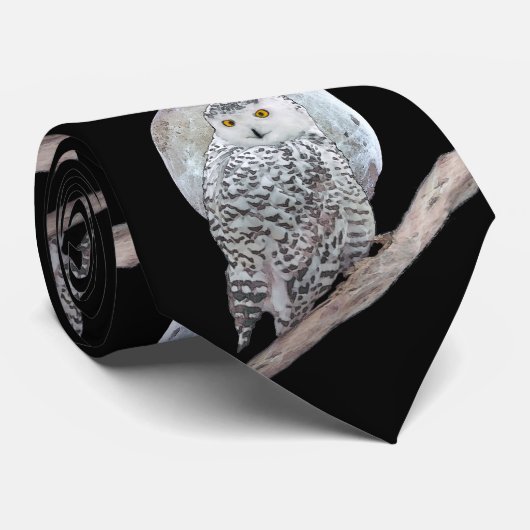 Snowy Owl and Moon Painting - Original Bird Art Krawatte (Gerollt)