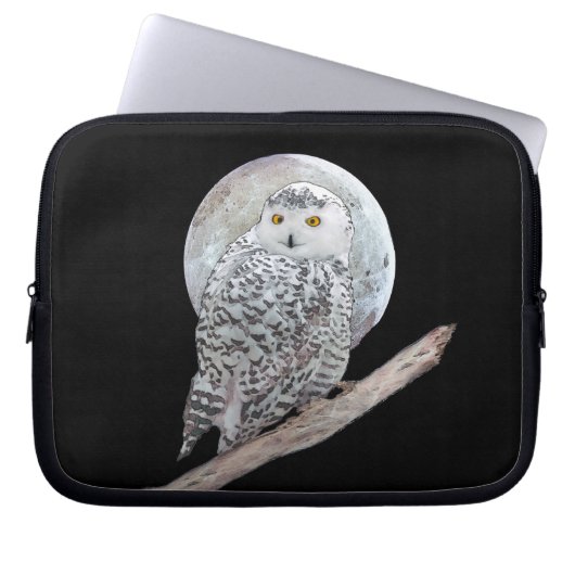 Snowy Owl and Moon Painting - Original Bird Art Laptopschutzhülle (Vorderseite)