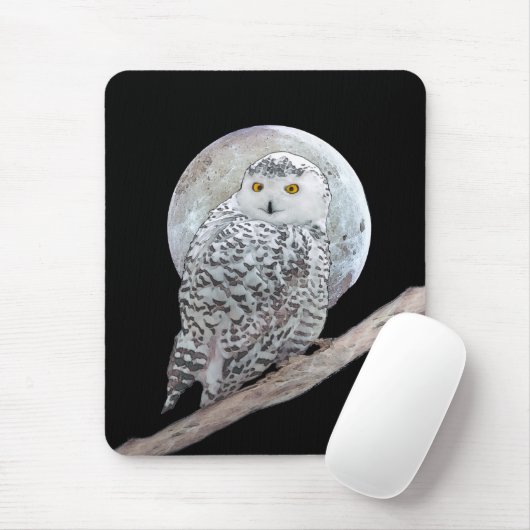 Snowy Owl and Moon Painting - Original Bird Art Mousepad (Mit Mouse)