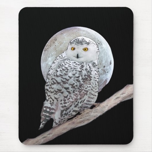 Snowy Owl and Moon Painting - Original Bird Art Mousepad (Vorne)