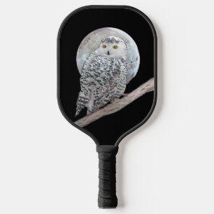 Snowy Owl and Moon Painting - Original Bird Art Pickleball Schläger