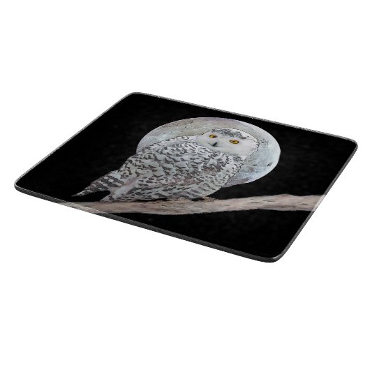 Snowy Owl and Moon Painting - Original Bird Art Schneidebrett (Ecke)