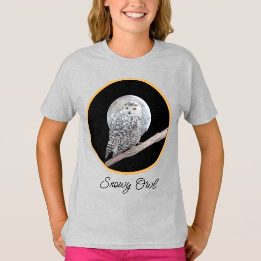 Snowy Owl and Moon Painting - Original Bird Art T- T-Shirt (Vorderseite)
