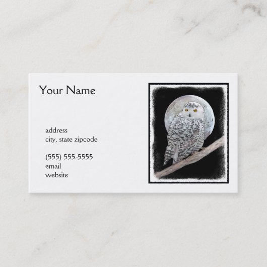 Snowy Owl and Moon Painting - Original Bird Art Visitenkarte (Vorderseite)