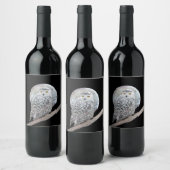 Snowy Owl and Moon Painting - Original Bird Art Weinetikett (Flaschen)