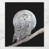 Snowy Owl and Moon Painting - Original Bird Art Weinetikett (Einzelnes Label)