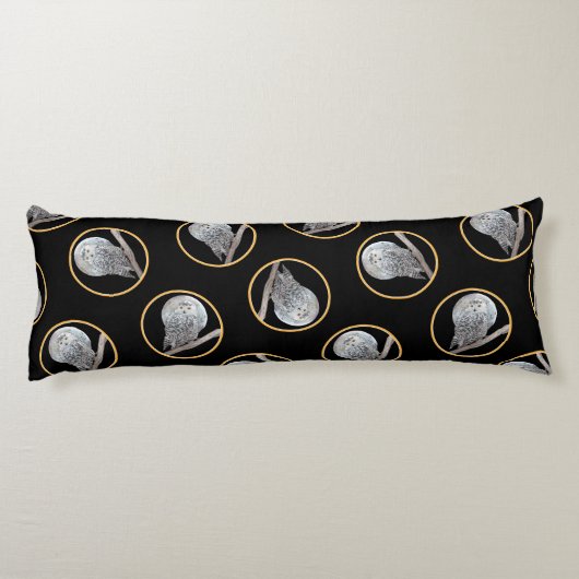 Snowy Owl and Moon Painting Original Wild Bird Art Seitenschläferkissen (Rückseite)