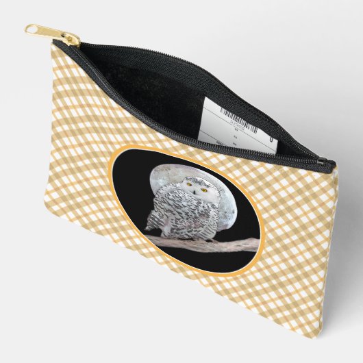 Snowy Owl and Moon Painting Original Wild Bird Art Zubehörtasche (Offen)