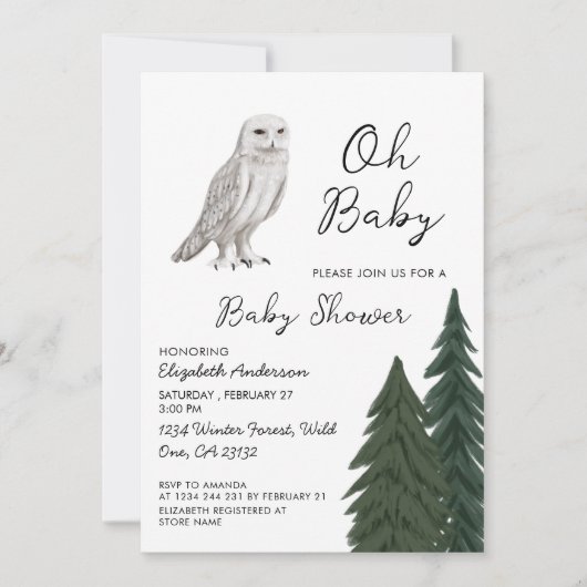 Snowy Owl Baby Dusche Einladung (Vorderseite)