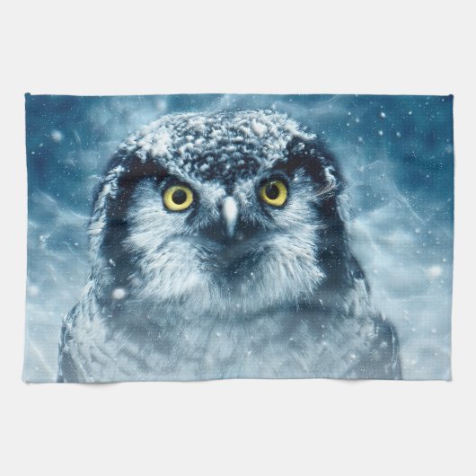 Snowy Owl Big Eyes Geschirrtuch (Horizontal)