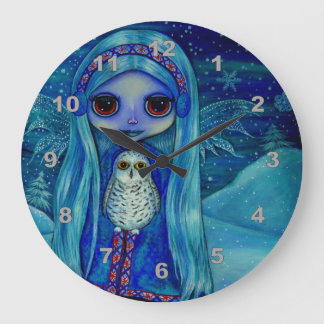 Snowy Owl Fairy Magical Winter Snowflakes Nursery Große Wanduhr