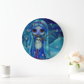 Snowy Owl Fairy Magical Winter Snowflakes Nursery Große Wanduhr (Zuhause)