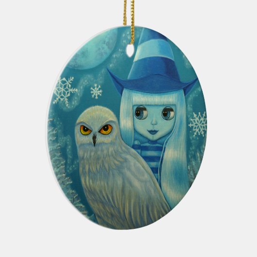 Snowy Owl Hexe Winterwunderland Dreamy Grosses Aug Keramik Ornament (Rechts)