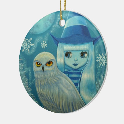 Snowy Owl Hexe Winterwunderland Dreamy Grosses Aug Keramik Ornament (Links)
