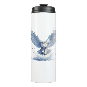 Snowy Owl in der Mitte eines Swoop gemacht in Wass Thermosbecher
