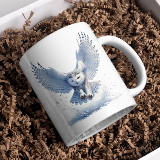 Snowy Owl in der Mitte eines Swoop in Aquarellfarb Kaffeetasse