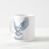 Snowy Owl in der Mitte eines Swoop in Aquarellfarb Kaffeetasse (Vorderseite Links)