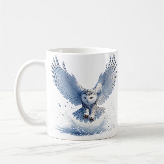 Snowy Owl in der Mitte eines Swoop in Aquarellfarb Kaffeetasse (Links)