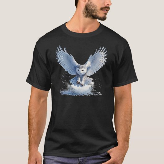 Snowy Owl in der Mitte eines Swoop in Aquarellfarb T-Shirt (Vorderseite)