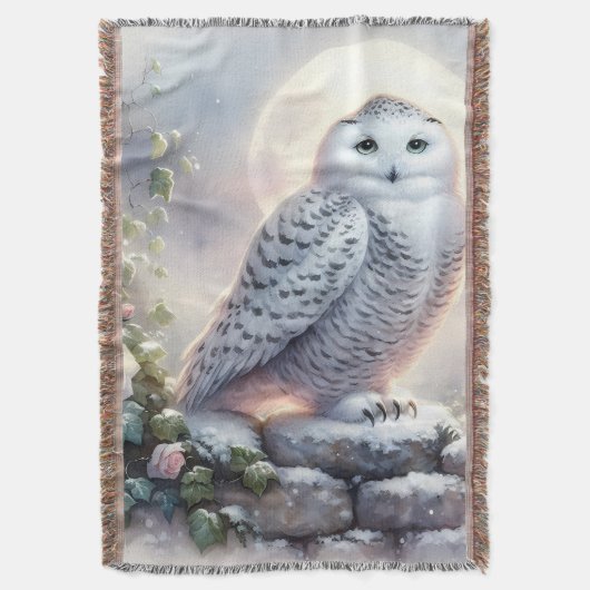 Snowy Owl in Moonlit Winter Garden Decke (Vorderseite Vertikal)