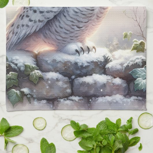 Snowy Owl in Moonlit Winter Garden Geschirrtuch (Gefaltet)