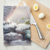 Snowy Owl in Moonlit Winter Garden Geschirrtuch (Viertel Falte)