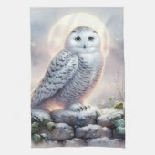 Snowy Owl in Moonlit Winter Garden Geschirrtuch (Vertikal)