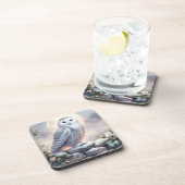 Snowy Owl in Moonlit Winter Garden Getränkeuntersetzer (Rechte Seite)