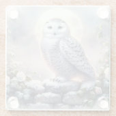 Snowy Owl in Moonlit Winter Garden Glasuntersetzer (Rückseite)