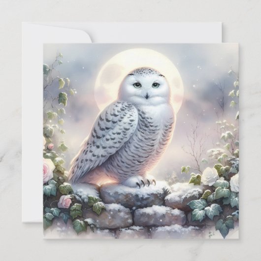 Snowy Owl in Moonlit Winter Garden Karte (Vorderseite)