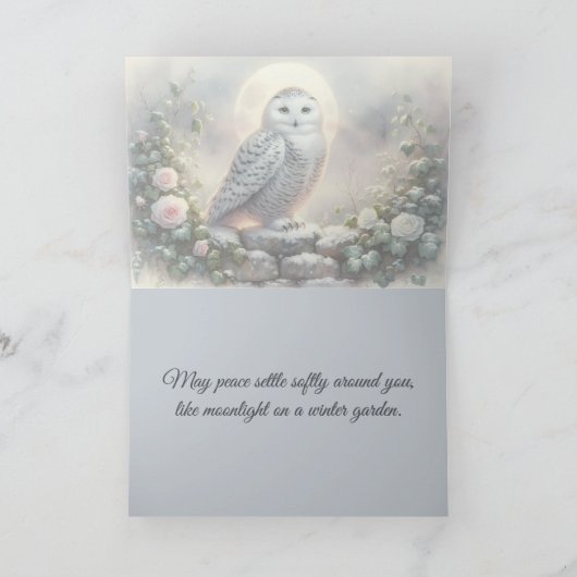 Snowy Owl in Moonlit Winter Garden Karte (Innenseite)