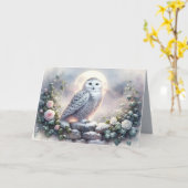 Snowy Owl in Moonlit Winter Garden Karte (Gelbe Blume)