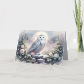 Snowy Owl in Moonlit Winter Garden Karte (Vorderseite)